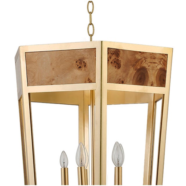 2020s Matthew Izzo Home Reynolds Burlwood and Brass 5 Light Hexagon Chandelier For Sale - Image 5 of 5