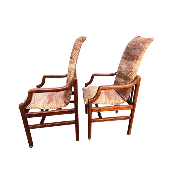 Wood Henredon Campaign Oak Pair Armchairs For Sale - Image 7 of 13