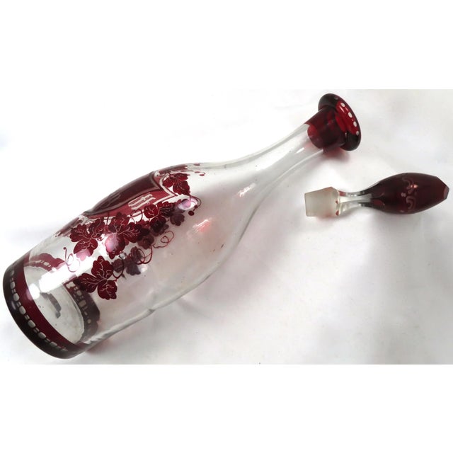 Mid 19th Century Mid 19th Century Hand Blown Bohemian Etched Ruby Glass Overlay Whiskey Decanter For Sale - Image 5 of 13
