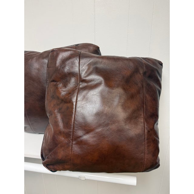 Cabin Vintage Distressed Leather Square Accent Throw Pillow Covers (Set of 2) 20"x20" For Sale - Image 3 of 13