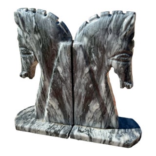 Marble Horse Head Bookends - a Pair For Sale