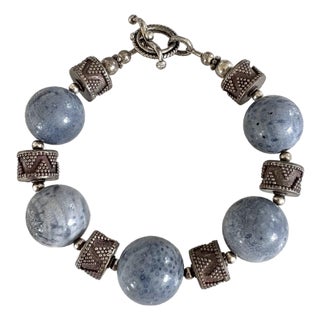 Vintage Blue, Coral and Silver Beaded Bracelet For Sale