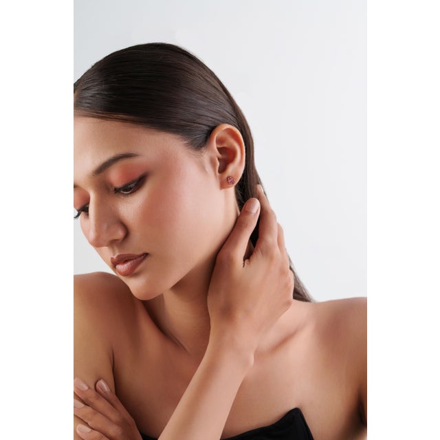 Raspberry Pink Contemporary 1.27ct Pink Tourmaline Carved Leaf Stud Earrings in 14k Yellow Gold- A Pair For Sale - Image 8 of 15