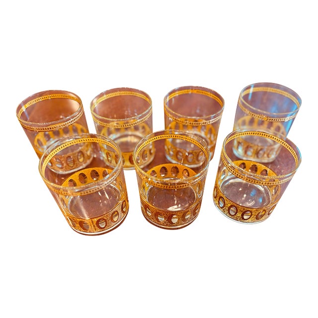 Mid 20th Century American Culver Antigua Gold Whiskey Glasses, Set of 7 For Sale