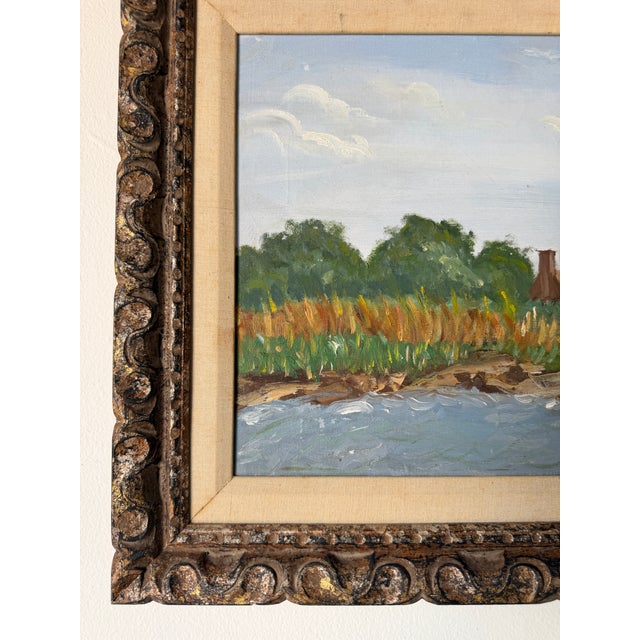 Vintage Impressionist River Landscape Oil Painting on Canvas - Framed For Sale - Image 9 of 11