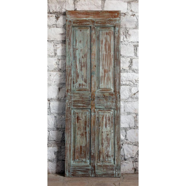 Mid-Century Modern Antique Blue Floral Carved Door – Rustic Hinged or Sliding Barn Door Panel 80x26.5 For Sale - Image 3 of 5