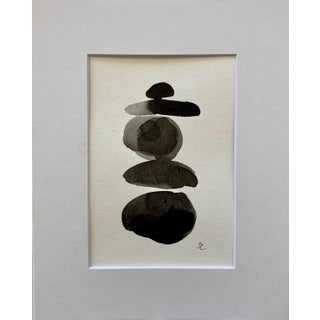 "River Rocks 2" Contemporary Abstract Black and White Drawing by Stephanie Cate For Sale