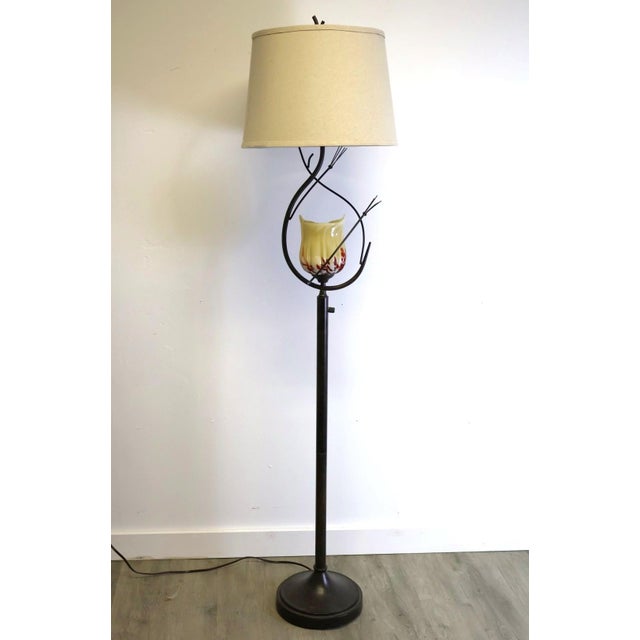 2010s Dale Tiffany Spotted Owl Amber Art Glass Floor Lamp With Dual-Light Night Light Feature For Sale - Image 5 of 8