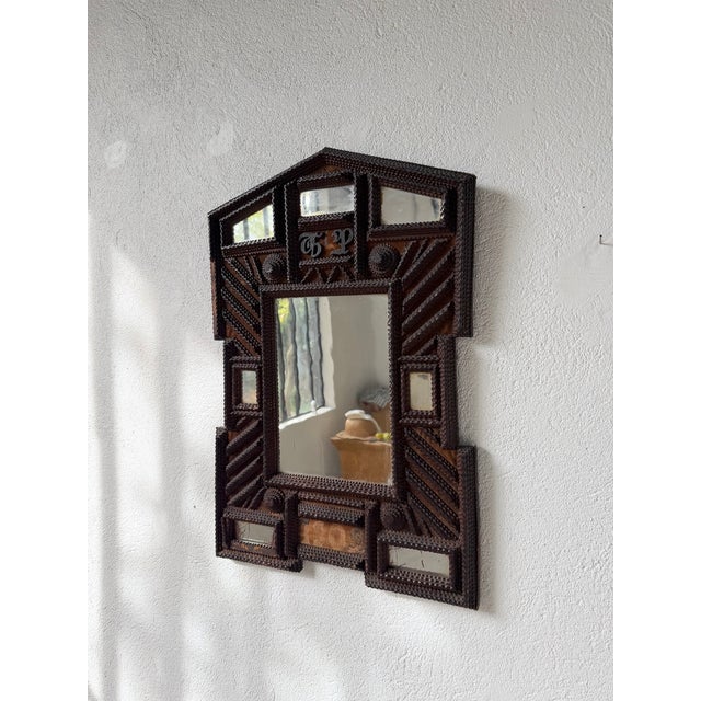 Brown Antique Tramp Art Mirror, 1890s For Sale - Image 8 of 18