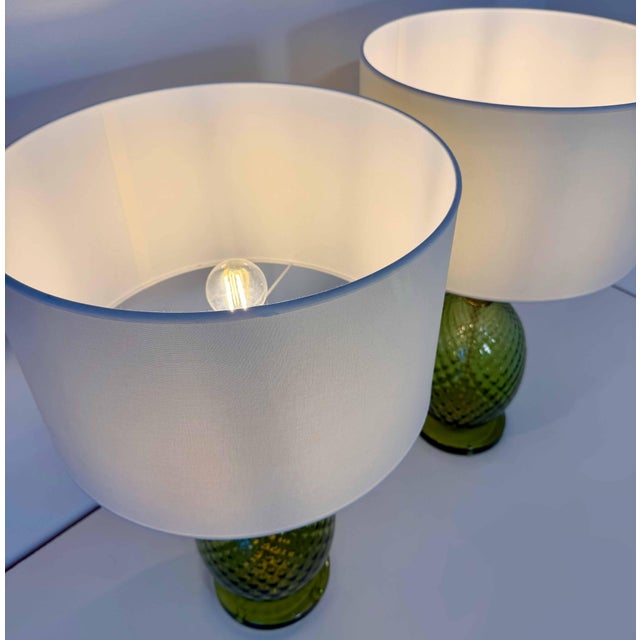 Glass Italian Art Deco Pineapple Murano Glass Lamps with Lampshades, 2000s, Set of 2 For Sale - Image 7 of 17