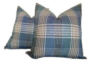 Mulberry for Lee Jofa “Braemar” in Blue Wool Pair of Down Filled Pillows