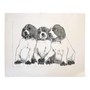 Beagle "Puppies" Etching by Christine McGinnis, Printed by David Lynch