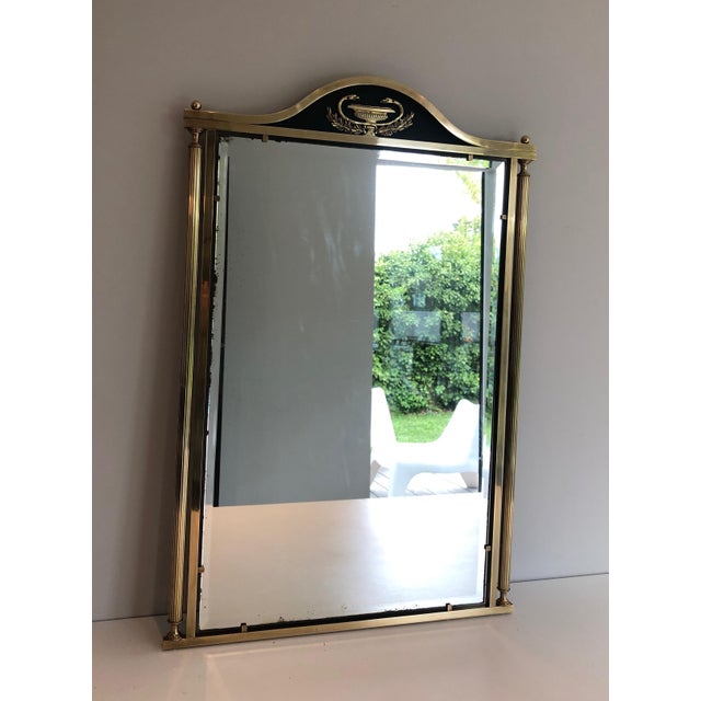 1940s Neoclassical Style Brass and Lacquered Metal Mirror with Cup and Swan Necks. For Sale - Image 12 of 12