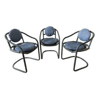 Attributed Ochre Caribou Leather Chairs Set of 3 For Sale