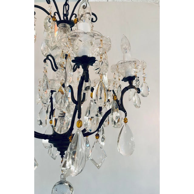 Neoclassical Myran Allan Luxury Lighting Italian Amber and Clear Crystal Bronze Versailles Chandelier For Sale - Image 3 of 7