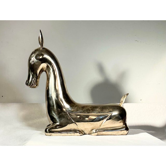 Vintage Regency Polished Brass Horse Sculpture Attributed Maitland Smith, C. 1970s For Sale In Greenville, SC - Image 6 of 12