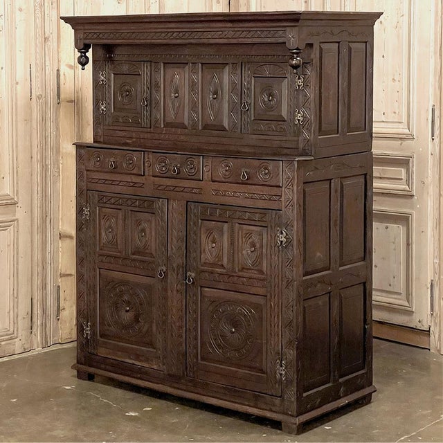 18th Century English Renaissance Two-Tiered Oak Cabinet For Sale - Image 4 of 18