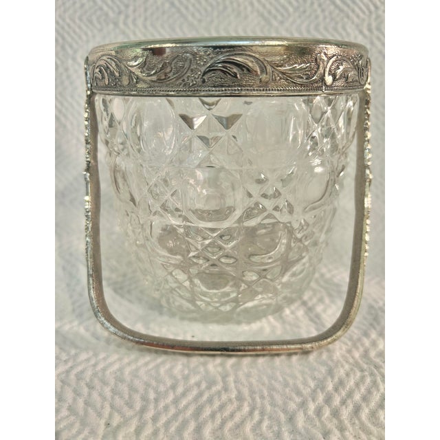 1930s Cut Crystal & Silverplate Ice Bucket With Ornate Foliate Mounts and Drainer For Sale - Image 4 of 12