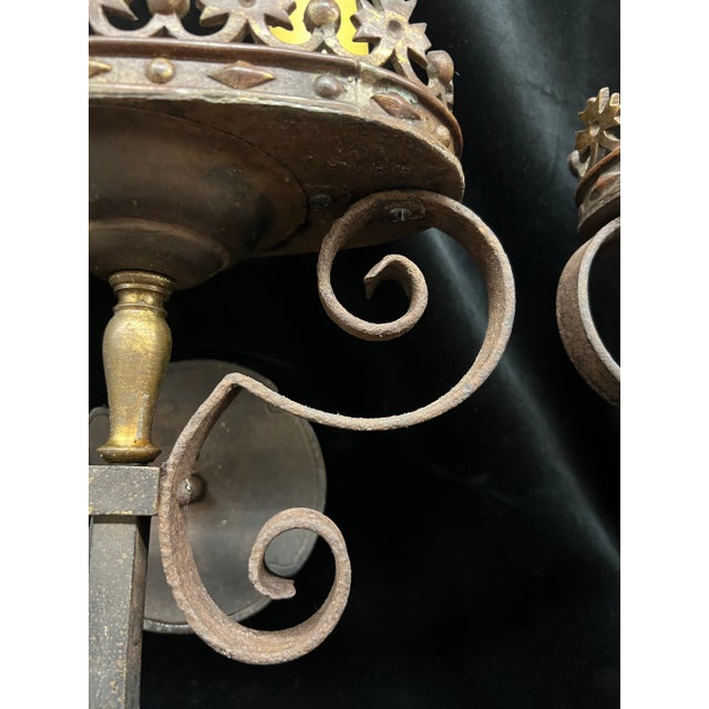 Black Spanish Revival 1920's Interior Sconces With Crown Detailing -A Pair For Sale - Image 8 of 12