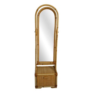 Wicker and Bamboo Cheval Mirror, 1970s For Sale