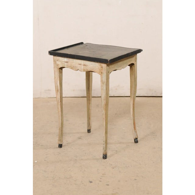French Early 19th Century French Wood Side Table with Drawer and Green and Black Leather Top For Sale - Image 3 of 13