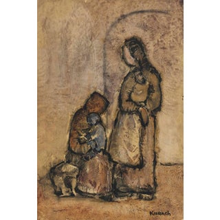 Ivan Kurach, Family of Three, Mid Century Gouache on Paper For Sale