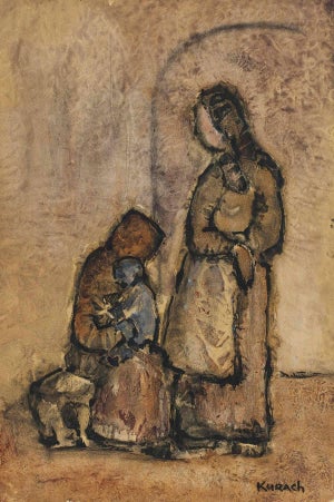 Ivan Kurach, Family of Three, Mid Century Gouache on Paper
