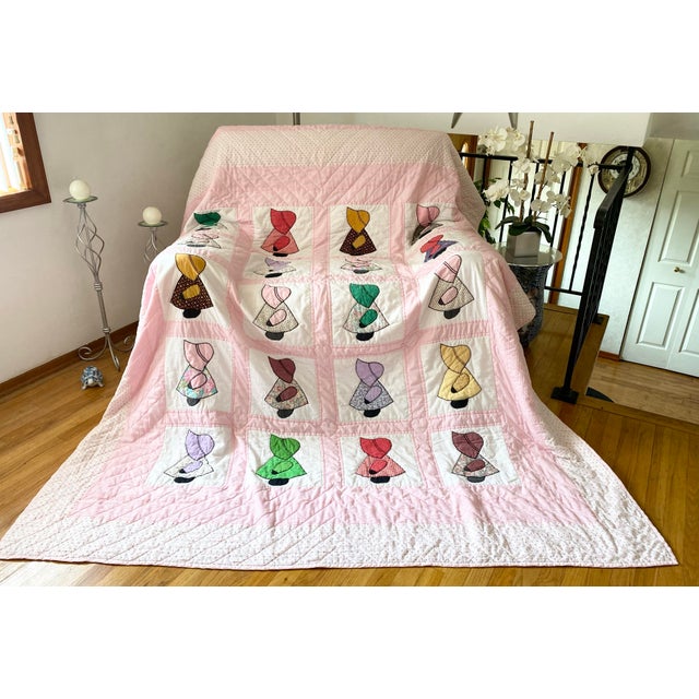 Textile Vintage 80s Sunbonnet Sue Queen Embroidered Quilt For Sale - Image 7 of 12