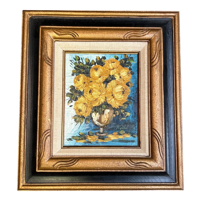 1970’s Original Impressionist Yellow Floral Still Life Painting For Sale