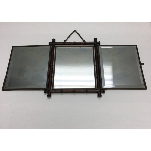 Antique P. Wiederer & Bro. Bamboo Triplicate Folding Shaving Mirror