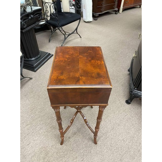 Mid 20th Century Vintage Drexel Walnut Lift Top Side Table, Burl Top, Carved Legs, Solid Wood Legs For Sale - Image 5 of 9