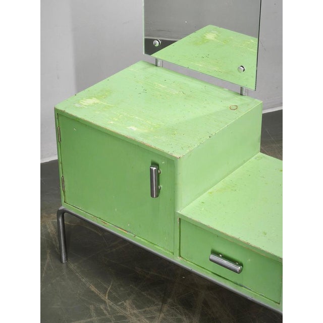 Bauhaus Czech Green Vanity Table with Mirror and Chrome Frame, 1930 For Sale - Image 11 of 18