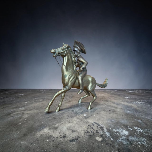 1960s Brass Sculpture Native American Chief Running Horse Figurine For Sale - Image 4 of 17