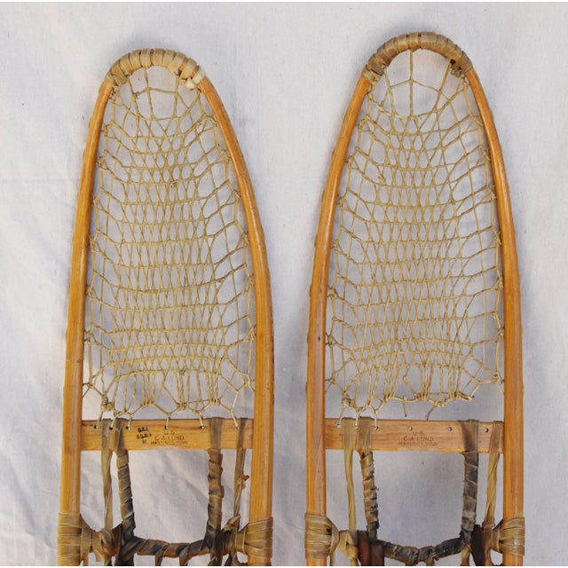 Vintage Ash, Sinew & Leather Lund Snowshoes Cottage Style For Sale In Los Angeles - Image 6 of 9