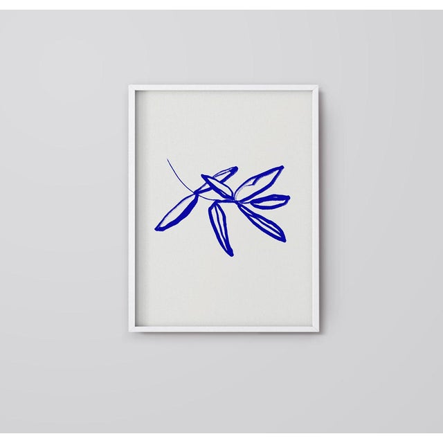 Open edition giclee print. 20"x28" Elegant leaves painting blue color on white background. Printed on matte art paper...
