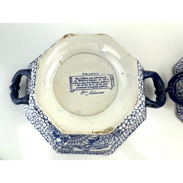 Antique William Adams Blue & White Lidded Tureens, Chinese Pattern Influence, a Pair For Sale - Image 12 of 12