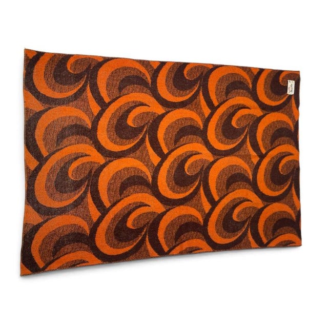 Textile Dutch Pure Wool Throw Blanket in Orange and Brown Swirl from Aabe, 1970s For Sale - Image 7 of 12