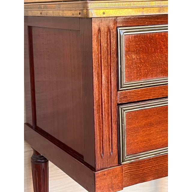 20th Century Pair of Louis XVI Style Marble-Top, Bronze and Walnut Nightstands For Sale - Image 10 of 12
