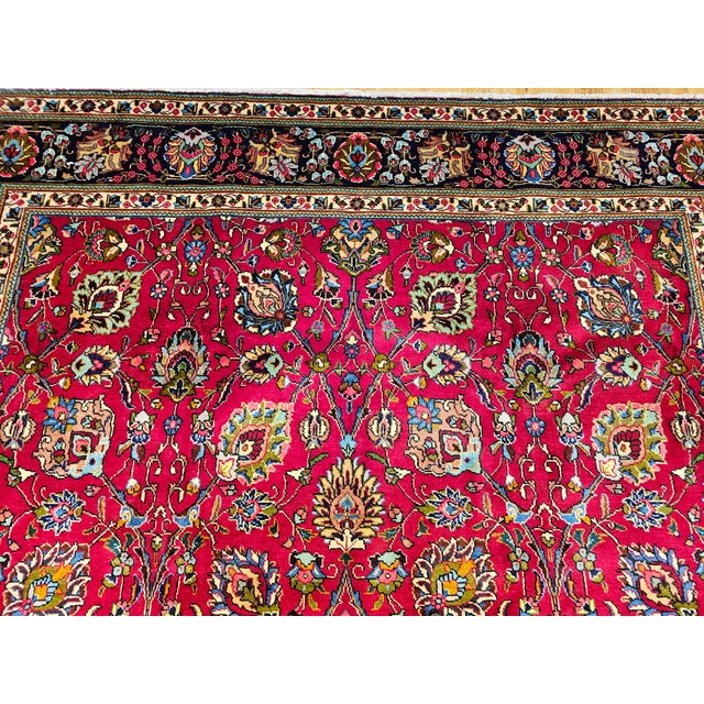 Vintage Persian Tabriz Room Size Rug in Allover Floral Pattern in Red, Navy, Turquoise, Green For Sale - Image 4 of 12