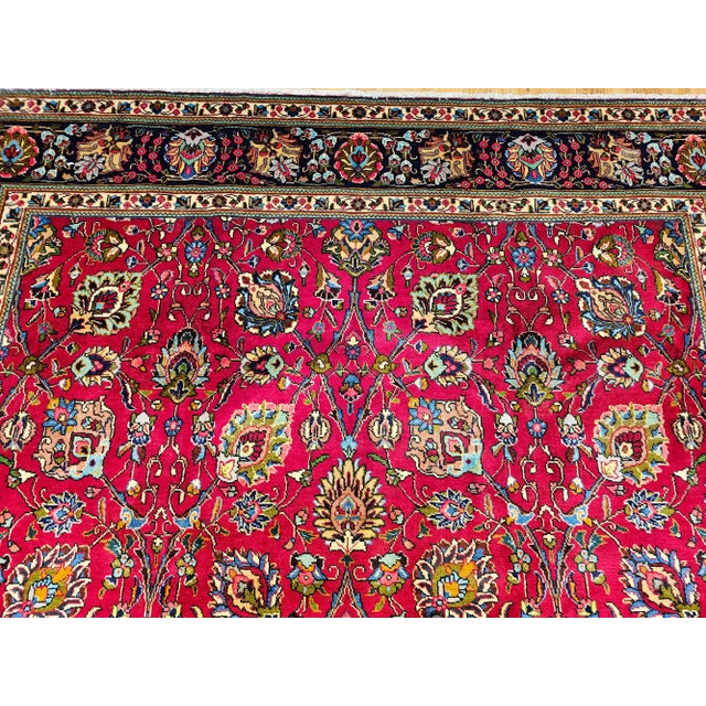 Vintage Tabriz Room Size Rug in Allover Floral Pattern in Red, Navy, Turquoise, Green For Sale - Image 4 of 12