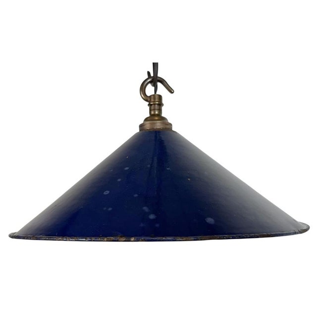 British Industrial Dark Blue Enamel Factory Pendant Lamp, 1950s For Sale - Image 15 of 15