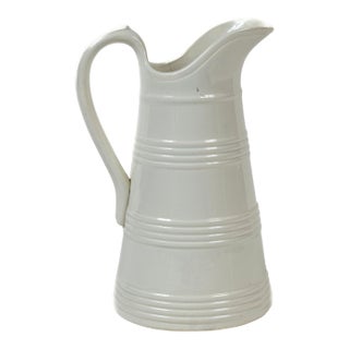 Tall Antique White Ironstone Dairy Pitcher, Boch Freres, Belgium, Circa 1890. For Sale