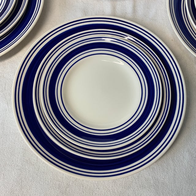 Traditional 1990s Farmstead Ticking Blue by Ralph Lauren China Cobalt Blue Stripes - 17 Pieces For Sale - Image 3 of 6