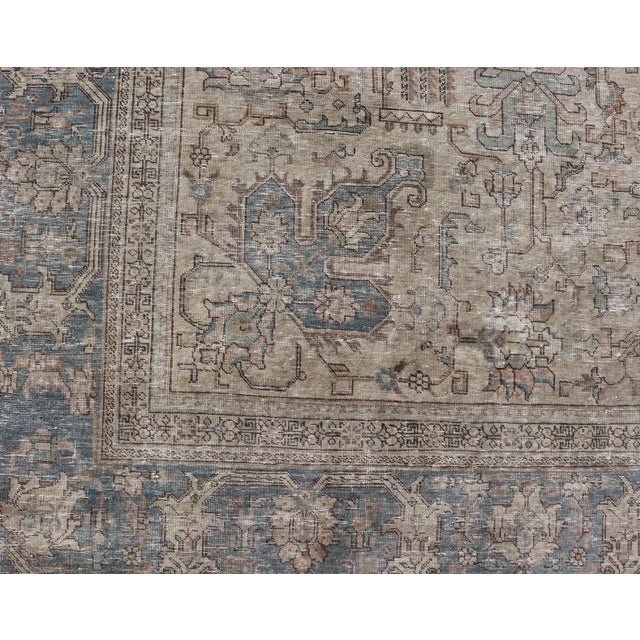 Large Vintage Tabriz Rug in Light Blue and Earth Tones 10' X 12'4 For Sale - Image 10 of 12