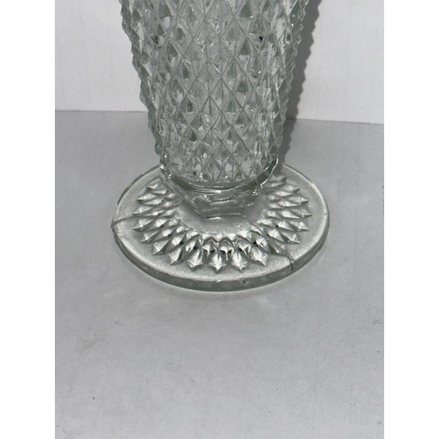 Vintage Indiana Glass Diamond Point Clear Footed 8" Trumpet Bud Floral Flower Vase Excellent condition, No cracks or...