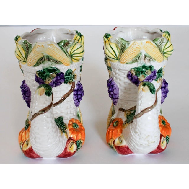 Ceramic Fitz and Floyd Omnibus Cornucopia Vases S/2 For Sale - Image 7 of 10
