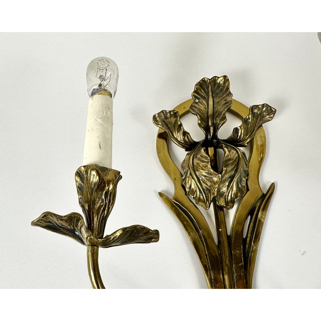 Antique Art Nouveau Bronze Wall Sconces, France, 1900s, Set of 2 For Sale - Image 4 of 9