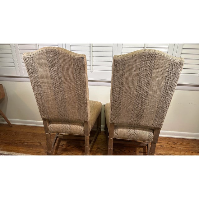 Early 20th Century Early 20th Century Pair of Ethan Allen Upholstered Dining Chairs in Neutral Woven Fabric (Nice) For Sale - Image 5 of 8
