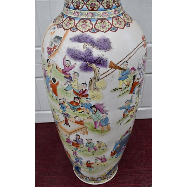 Vtg. Large Size Chinese Floor Vase W/Painted Children Playing "100 Children" For Sale - Image 12 of 17