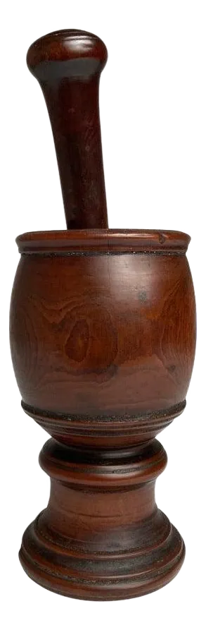 18th Century English Treen Yew Wood Mortar and Pestle